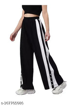 Striped flared black trackpants, cotton blend, comfortable for party or casual wear, available in sizes from 24-36